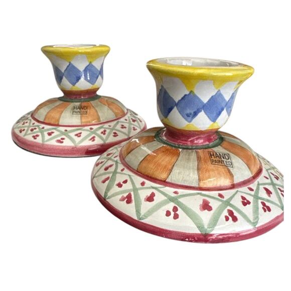 Hand Painted Colorful Unique Multicolored Candle Holders - Picture 2 of 8